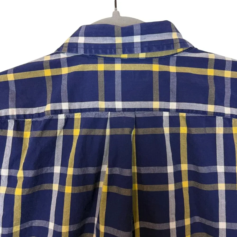 Banana Republic Shirt Mens Large Blue Check Tartan Cotton Slim Fit Button Up‎
